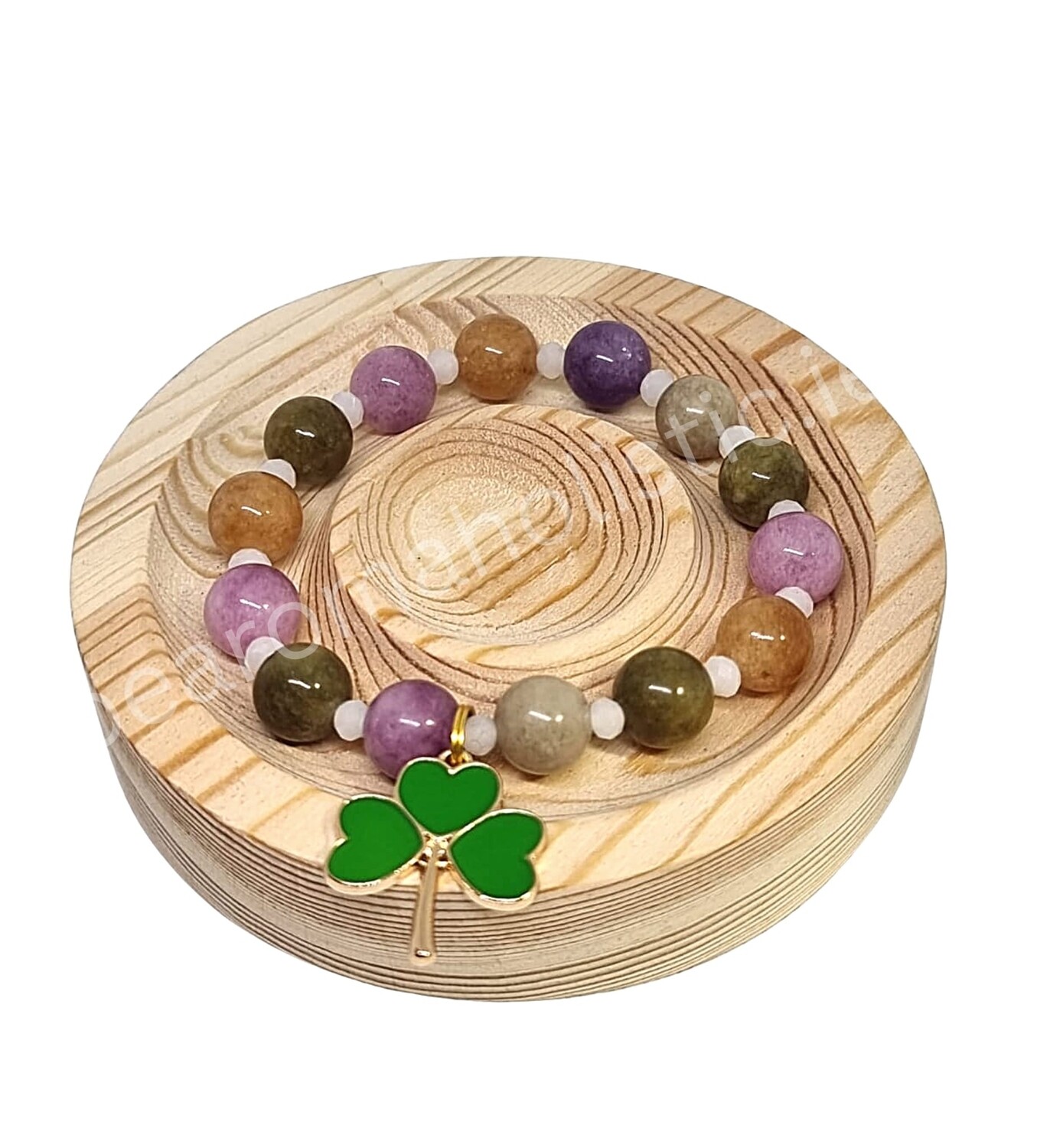 Multicolour Jade Crystal  Quartz &quot;Lucky Clover&quot; Bracelet Elastic Irish Symbol 