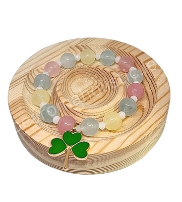 Morganite Crystal &quot;Lucky Clover&quot; Bracelet Elastic 