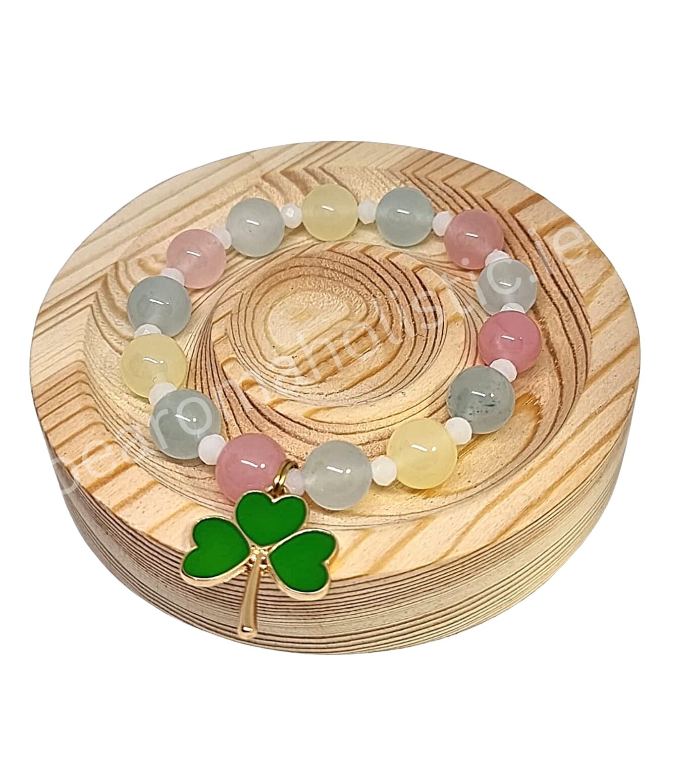 Morganite Crystal &quot;Lucky Clover&quot; Bracelet Elastic 