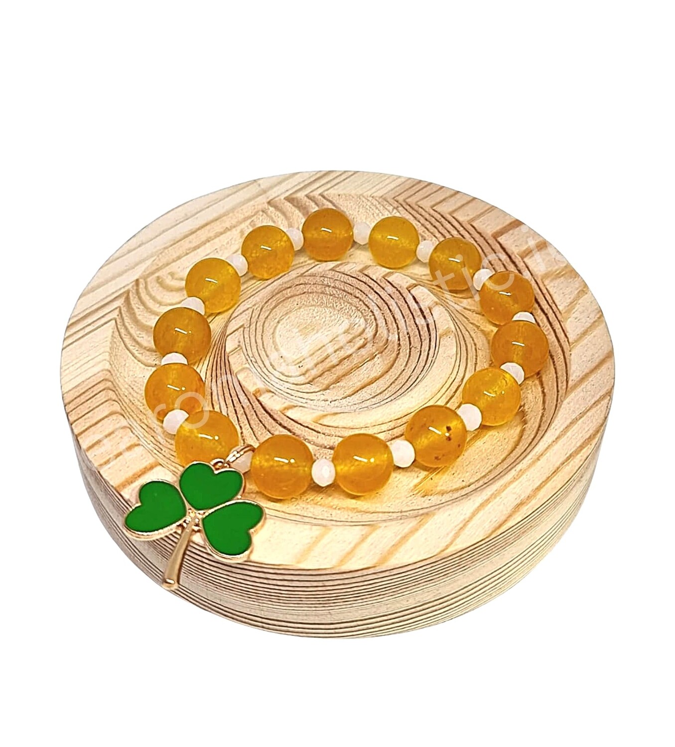 Citrine Crystal &quot;Lucky Clover&quot; Bracelet Elastic with shamrock charm 10mm