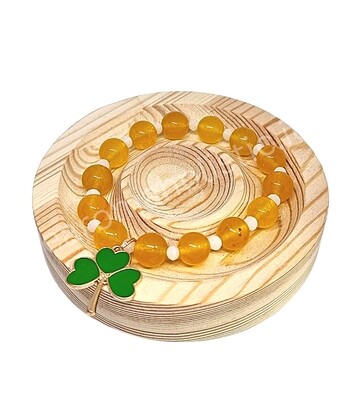 Citrine Crystal &quot;Lucky Clover&quot; Bracelet Elastic with shamrock charm 10mm