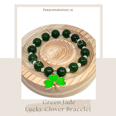 Green Jade "Lucky Clover" Crystal Bead Bracelet Elastic 10mm