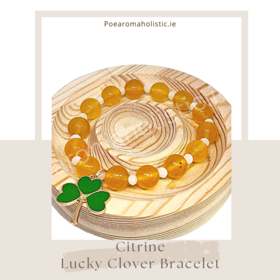 Citrine Crystal "Lucky Clover" Bracelet Elastic with shamrock charm 10mm