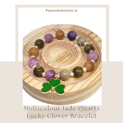 Multicolour Jade Crystal  Quartz "Lucky Clover" Bracelet Elastic Irish Symbol 