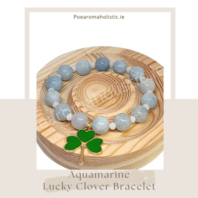 Aquamarine Crystal Bracelet Lucky Clover 