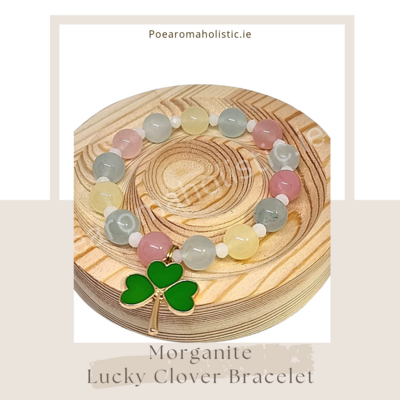 Morganite Crystal "Lucky Clover" Bracelet Elastic 