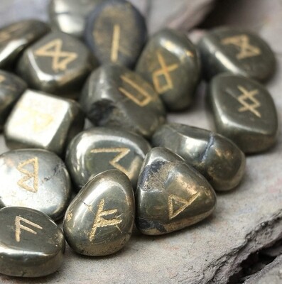 Golden Pyrite Rune Tumble Gemstone Rune Alphabet Engraved runes set Crystal Divination Reiki 15-20 mm