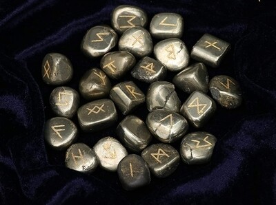 Golden Pyrite Rune Tumble Gemstone Rune Alphabet Engraved runes set Crystal Divination Reiki 15-20 mm