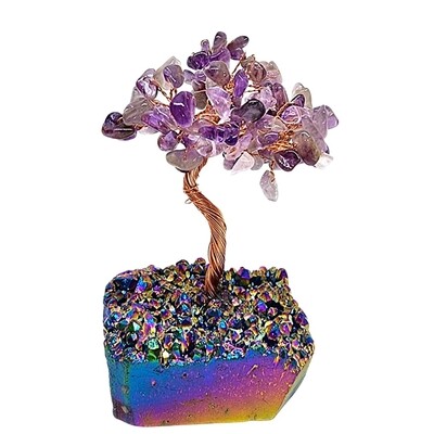 Amethyst Gem Crystal Tree of Life with Multicolour Rainbow Loveliome Titanium Aura Base 