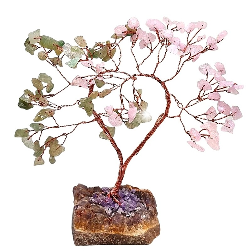 Tree of Life Crystal Rose and Aventurine Heart-Shaped Quartz Crystal Chip Tree Quartz