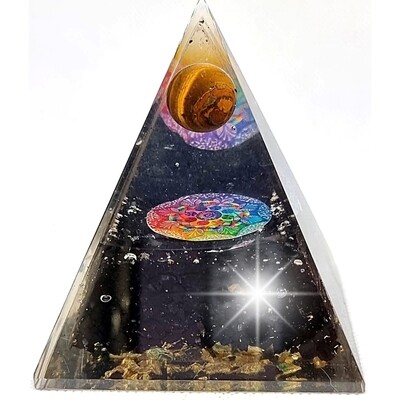 Orgone Pyramid Black Tourmaline Pyramid with Tiger Eye Moon Sphere Natural Quartz Positive Energy Generator Orgonite Crystal Chakra Healing Meditation