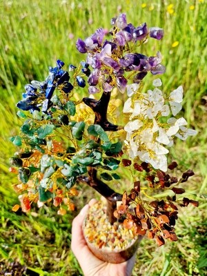 Tree of Life Large Natural Gem Stone Chakra Crystal Tree Crystal Tumbled Stone Feng Shui Tree of Life Gems Money Tree Office Decorations Handmade Decoration +- 35 cm 