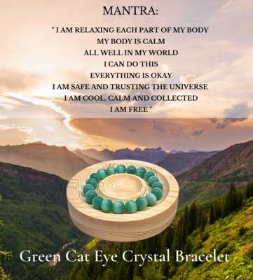 Cat Eye Crystal Bracelet Green Bead Elastic +- 10mm 