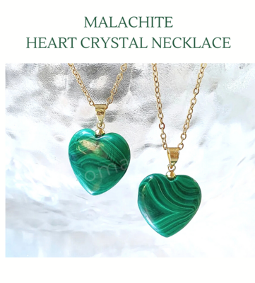 Malachite Heart Crystal Pendant Necklace Amulet &quot;Euphoria&quot; Crystal Collection 