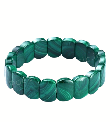 Malachite Crystal Bead Bracelet Rectangle Elastic Genuine Stone 