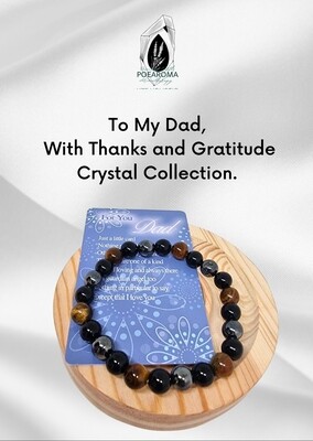 Dad&#39;s Gift Set Bracelet Tigers Eye Black Obsidian Hematite  Bead Crystal Triple Protection for Good Luck Prosperity Protection Balance and Wallet card 