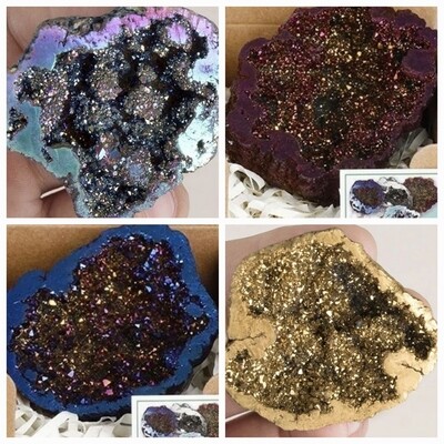 GEODE DRUZY CRYSTAL TITANIUM CLUSTER AURA MULTICOLOUR 