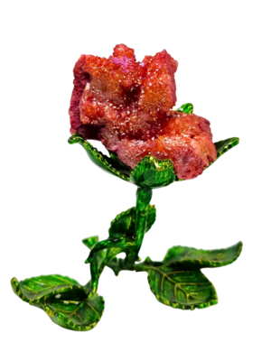 "DRAGON FLOWER " GEODE AURA CRYSTAL QUARTZ STATUE PURPLE- GREEN ROSE LEAF STAND | FIGURINE | HOME | OFFICE | GIFT