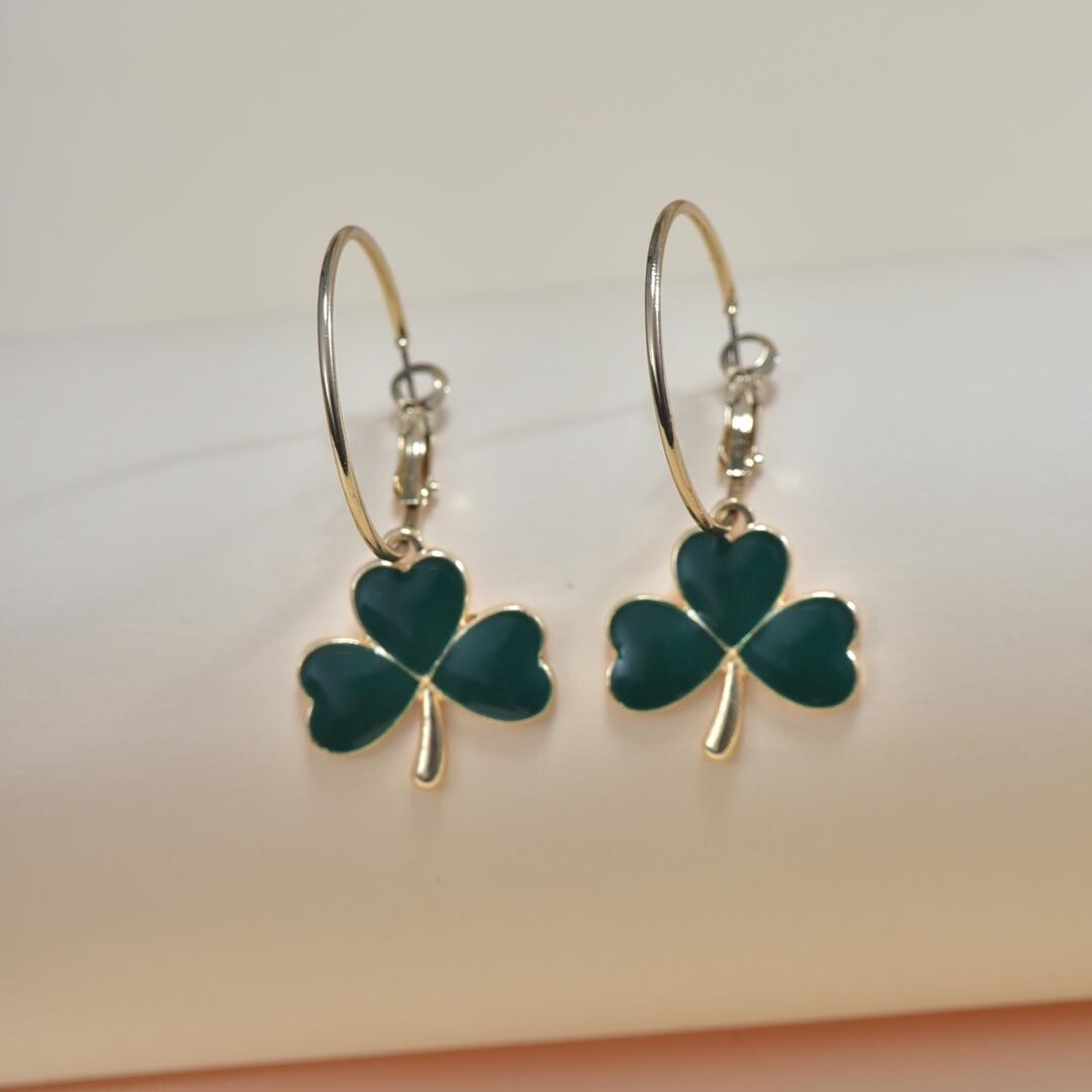 Lucky Clover Hoop Circle Earrings