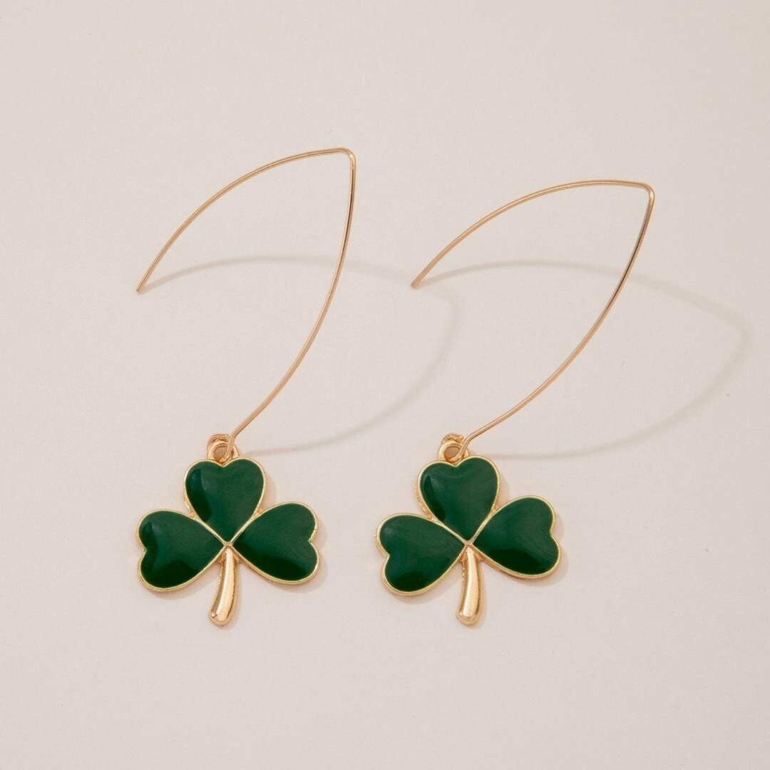 Lucky Clover Long Hook Earrings