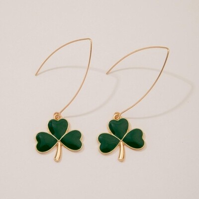 Lucky Clover Long Hook Earrings