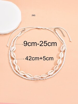 Cowrie Shell Necklace Double Layer Cord 