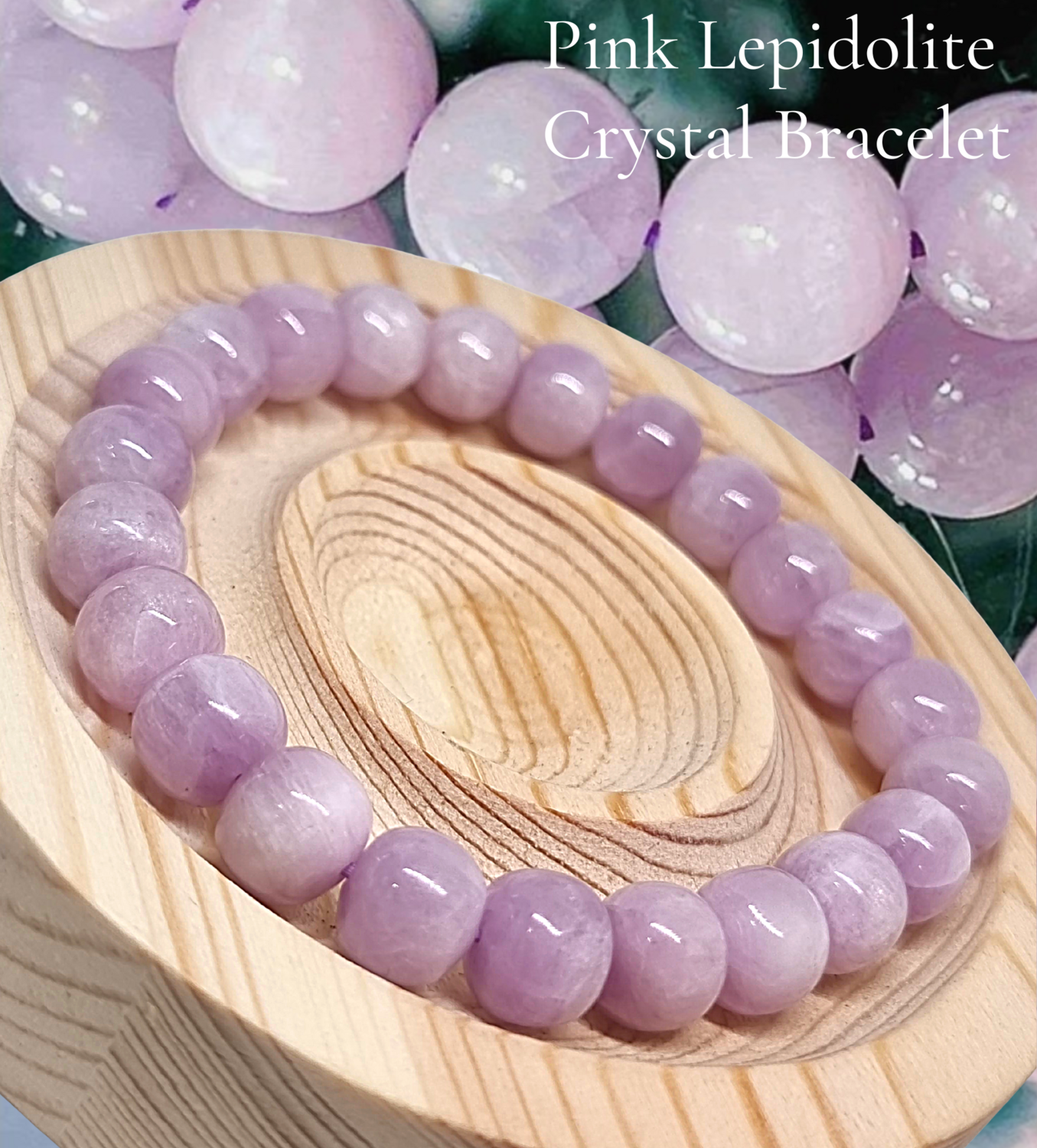 Lepidolite Crystal Bracelet Pink Bead Elastic +-12mm