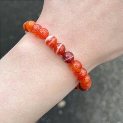 Sardonyx Carnelian Crystal Bead Bracelet Elastic
