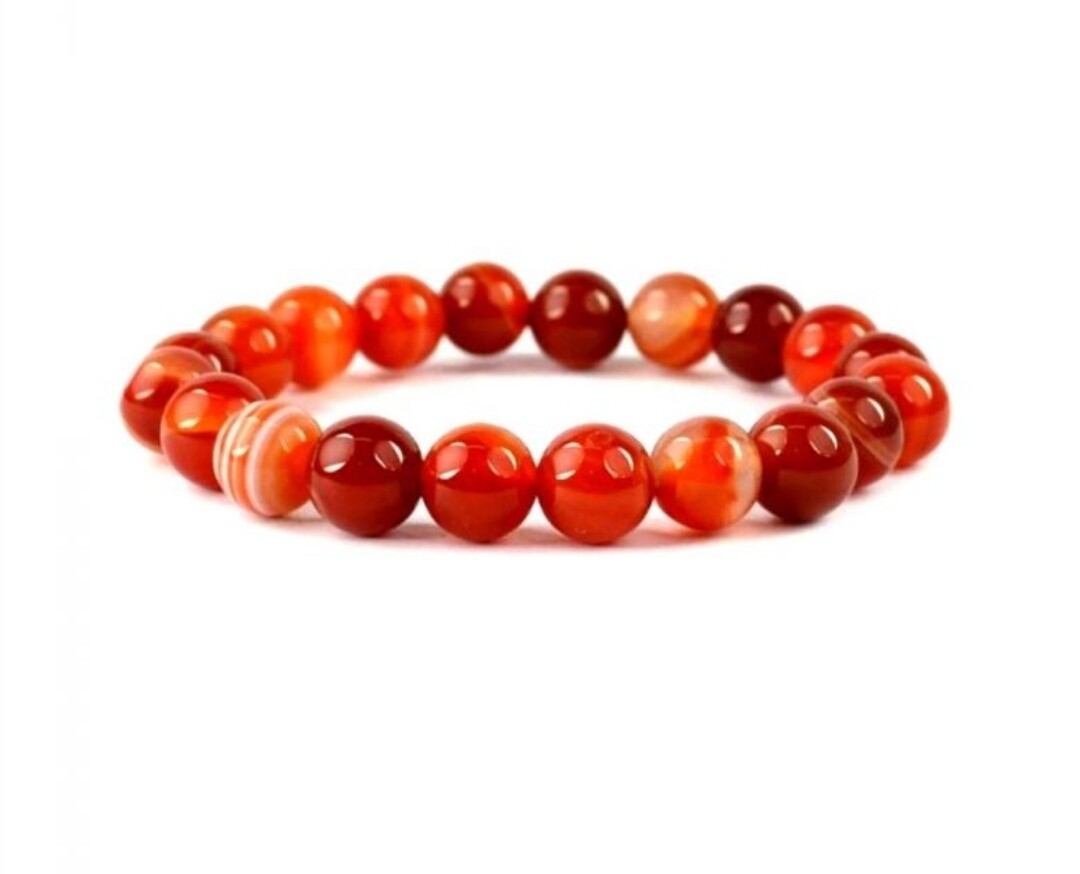 Sardonyx Carnelian Crystal Bead Bracelet Elastic