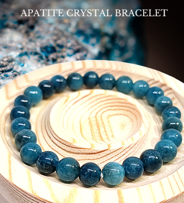 Apatite Crystal Bracelet - Round Bead Natural Stone Teal Genuine ±8mm