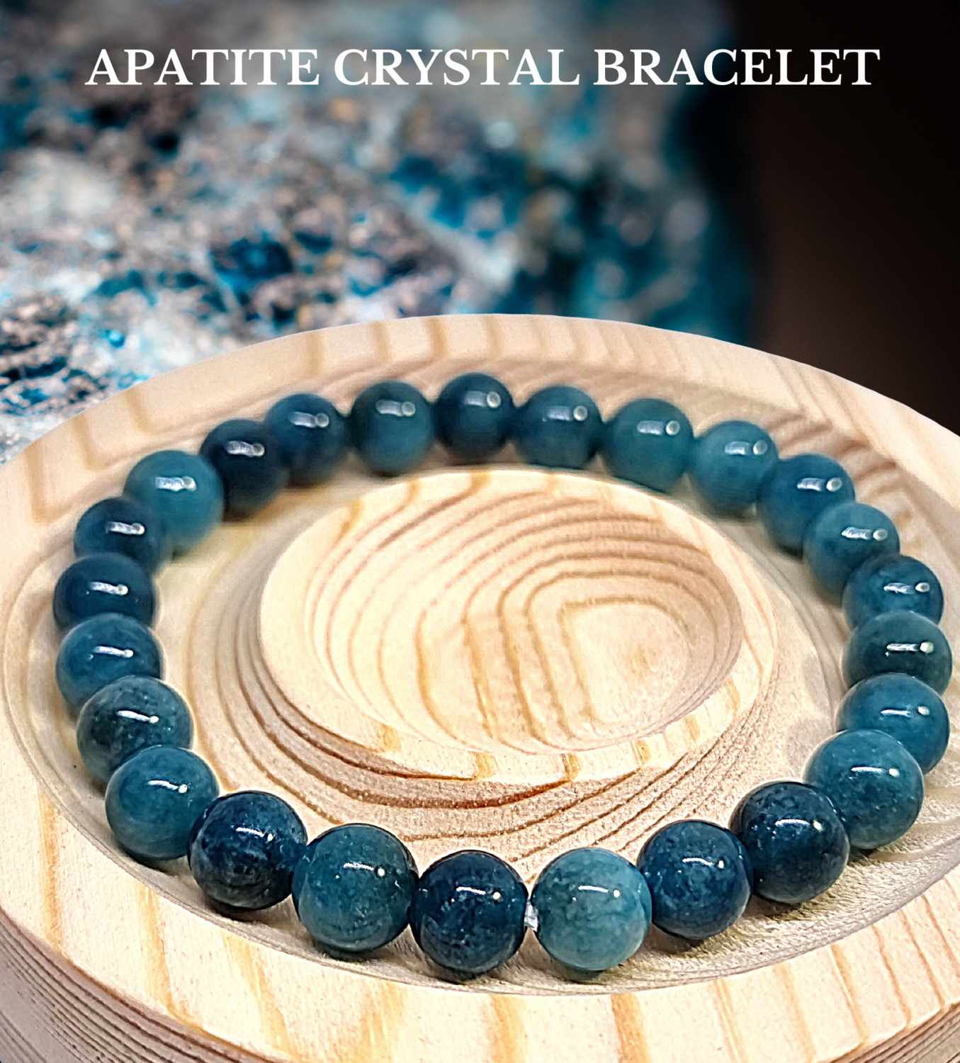 Apatite Crystal Bracelet - Apatite Bead Natural Stone Bracelet Teal Blue Genuine ±8mm