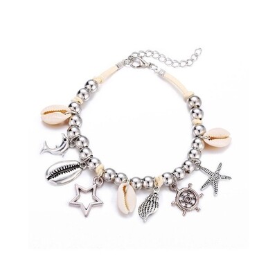 Cowrie Shell Anklet Bracelet 'Silver Charms'