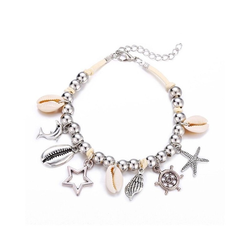 Cowrie Shell Anklet Bracelet 'Silver Charms'