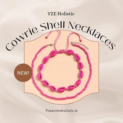 Cowrie Shell Necklace Fuchsia Pink Sliding Cord Choker Double Layer 