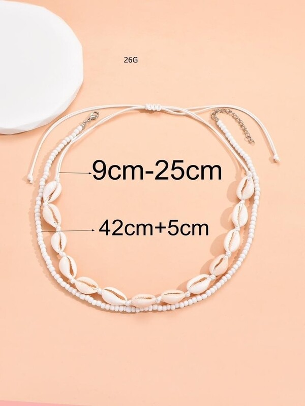 Cowrie Shell Necklace Fuchsia Pink Sliding Cord Choker Double Layer 
