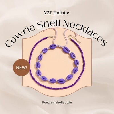 Cowrie Shell Necklace Purple Sliding Cord Choker Double Layer 