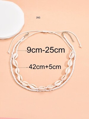 Cowrie Shell Necklace Purple Sliding Cord Choker Double Layer 