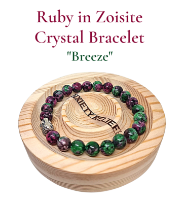 Ruby in Zoisite Anxiety Relief Crystal Bracelet Bead Elastic Anxiety Buddha Charm - Depression Relief 8mm