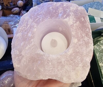 Rose Quartz Rough Chunk Crystal Tealight Candle Holder 