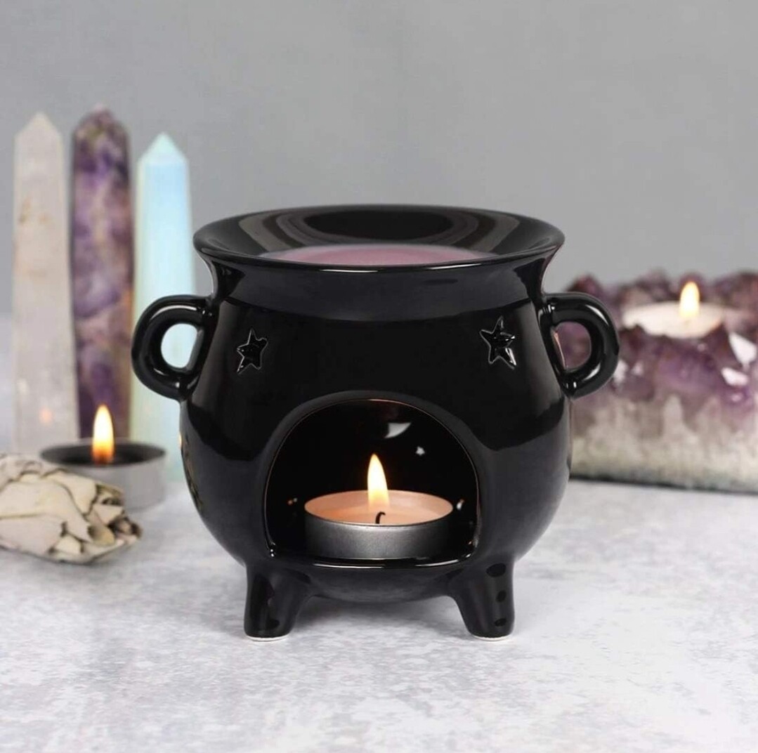 Cauldron Oil Burner With Pentagram Stars /Candle Holder
