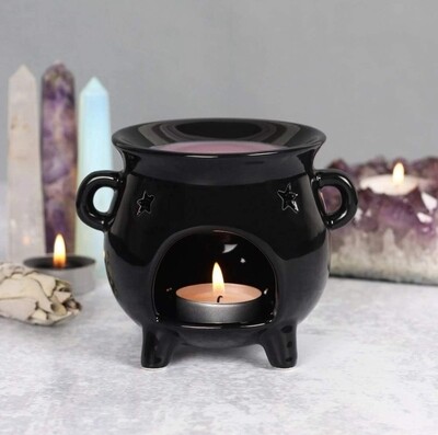 Cauldron Oil Burner With Pentagram Stars /Candle Holder