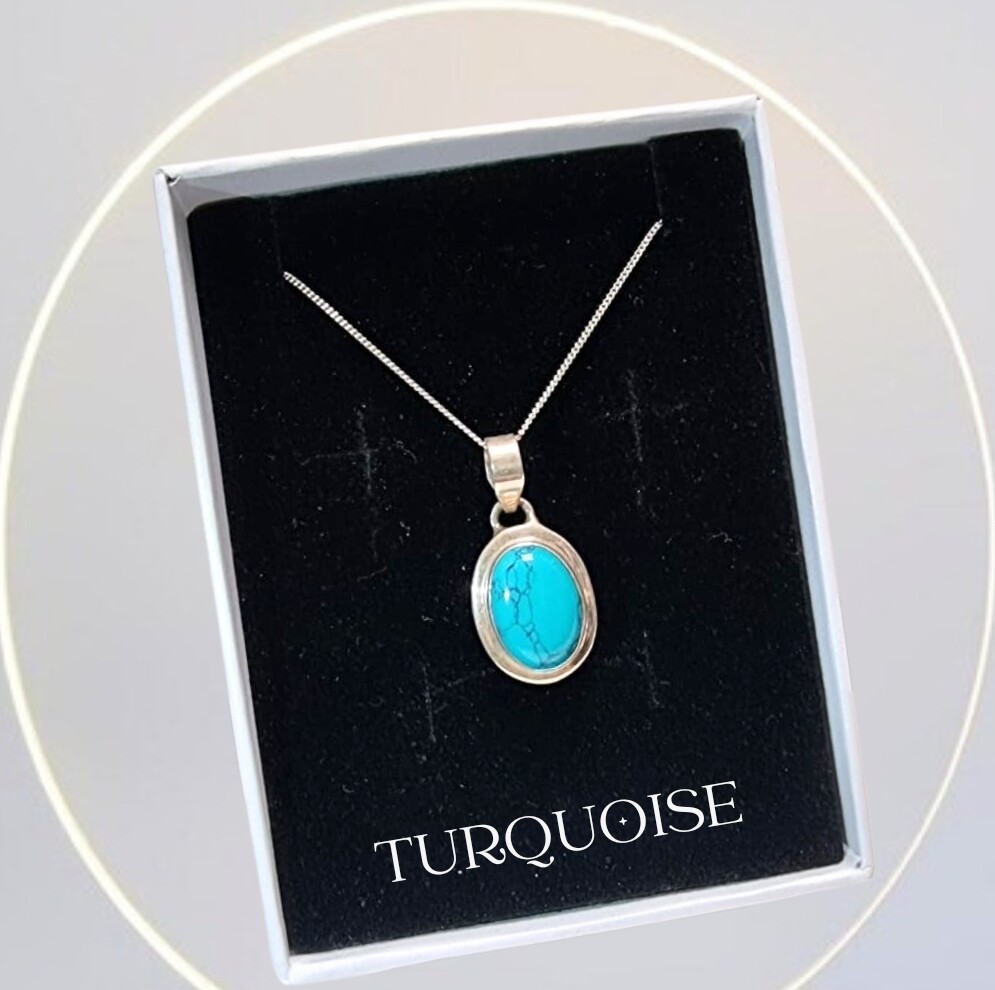 Turquoise Earth Power Сrystal Pendant Necklace Amulet 925 Sterling Silver 