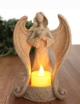 Angel Heart Sculpture Soap Stone Tealight Statue Decoration 3D Angel Figurines Tealight Candle Holder with artificial candle