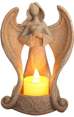 Angel Heart Sculpture Soap Stone Tealight Statue Decoration 3D Angel Figurines Tealight Candle Holder with artificial candle