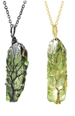 GREEN QUARTZ CRYSTAL TREE OF LIFE PENDANT NECKLACE 