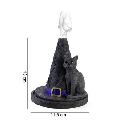 Cat with Witch Hat Incense Cone Burner Figurine Ornament