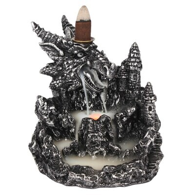Dragon Castle Backflow Incense Silver Burner with Multicolour Lights