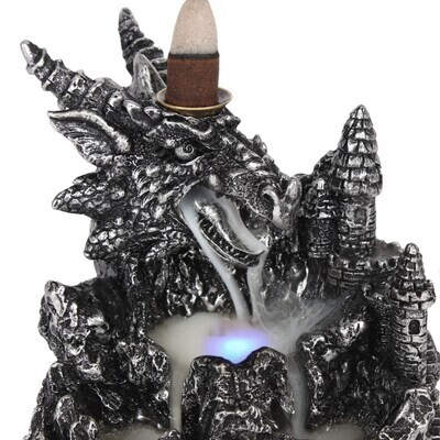 Dragon Castle Backflow Incense Silver Burner with Multicolour Lights