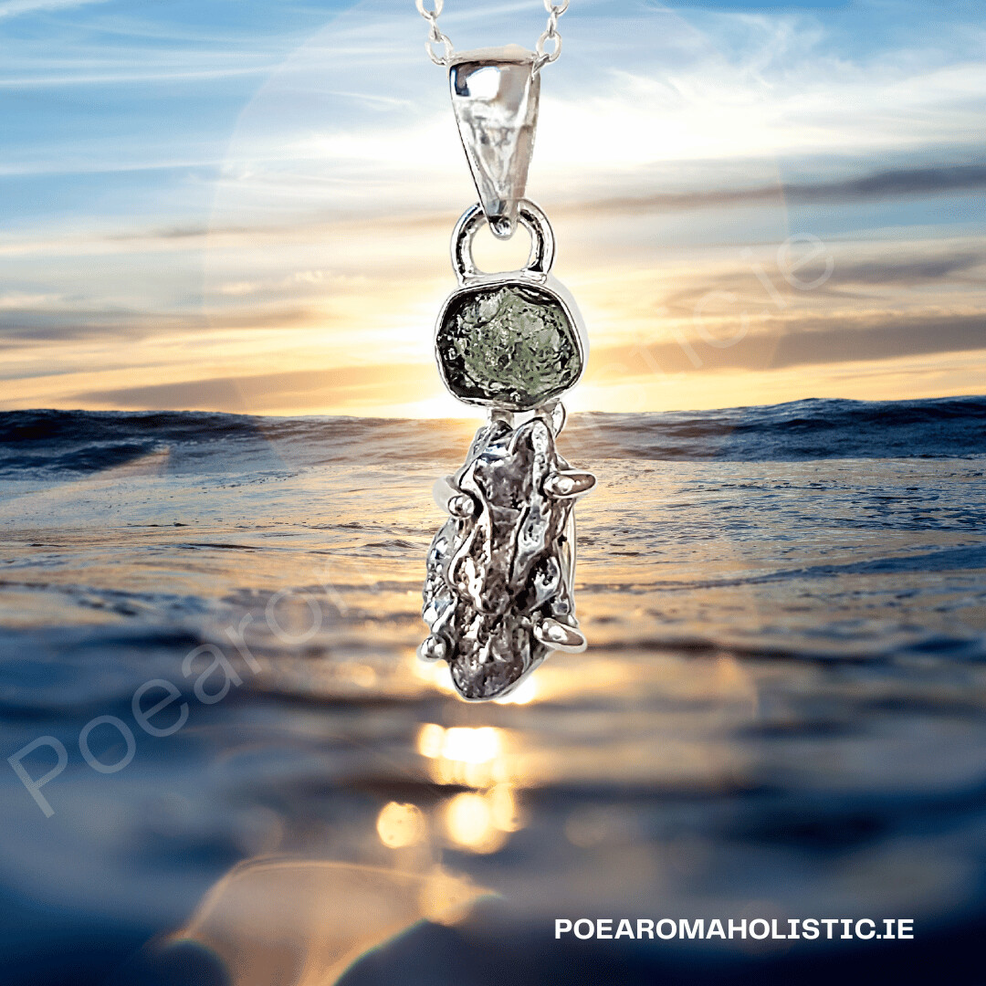 Meteorite Campo Del Cielo Genuine Moldavite Crystal Amulet Necklace Pendant Talisman 925 Sterling Silver 