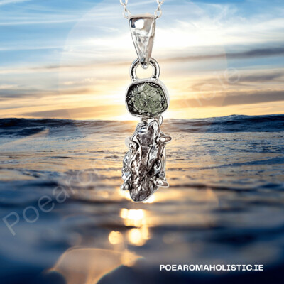 Meteorite Campo Del Cielo Genuine Moldavite Crystal Amulet Necklace Pendant Talisman 925 Sterling Silver 
